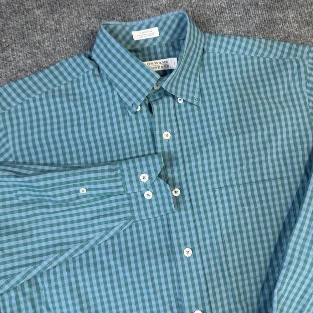 Onward Reserve Shirt Mens Small Green Gingham Classic Fit Cotton Button Down